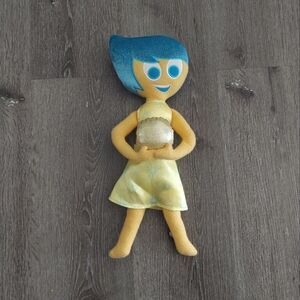 Disney Inside Out Plush Joy Yellow Dress Blue Hair 14" Stuffed Doll Toy